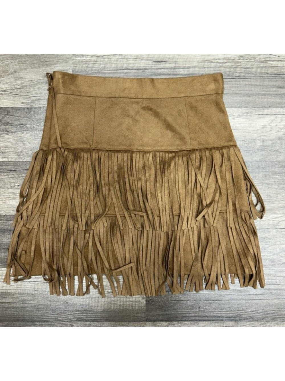 Altered State Fringe Vegan Suede Mini Skirt Brown Size Small Western Tassel Boho - Picture 5 of 9